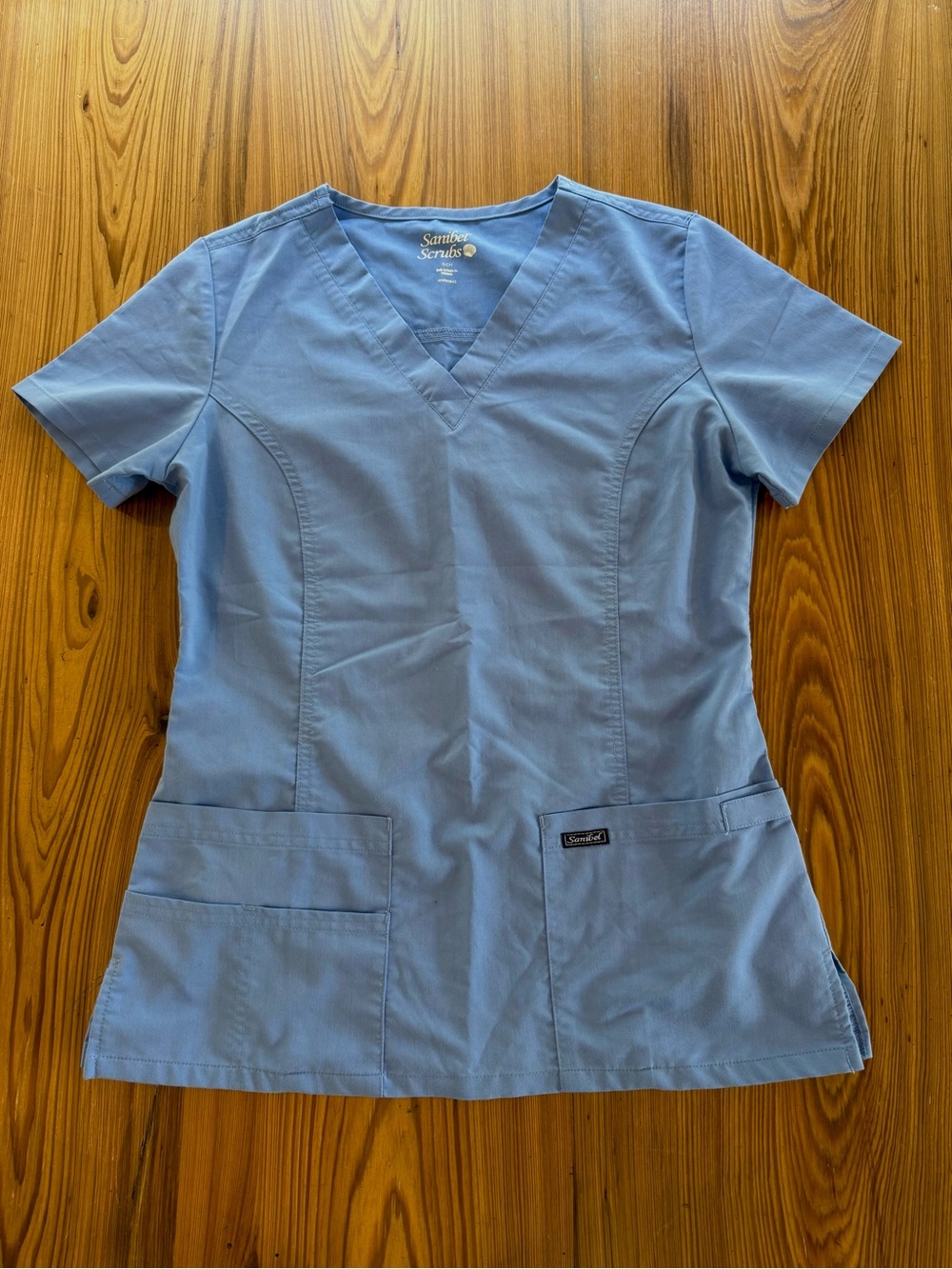 Sanibel Scrubs Women’s Small Ciel Blue V-Neck Medical Scrub Top Unifor
